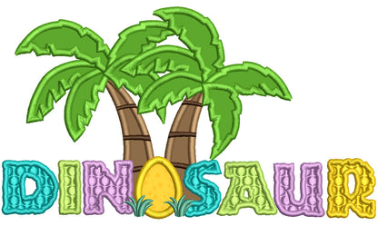 Dinosaur Egg And Palm Trees Applique Machine Embroidery Design Digitized Pattern