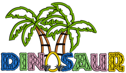 Dinosaur Egg And Palm Trees Applique Machine Embroidery Design Digitized Pattern