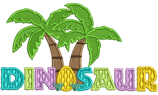 Dinosaur Egg And Palm Trees Filled Machine Embroidery Design Digitized Pattern