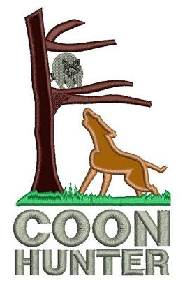 Dog Barking at Coon (Raccoon) Hunter Applique Machine Embroidery Digitized Design Pattern - Instant Download - 4x4 , 5x7, and 6x10 -hoops