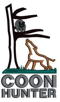 Dog Barking at Coon (Raccoon) Hunter Applique Machine Embroidery Digitized Design Pattern - Instant Download - 4x4 , 5x7, and 6x10 -hoops