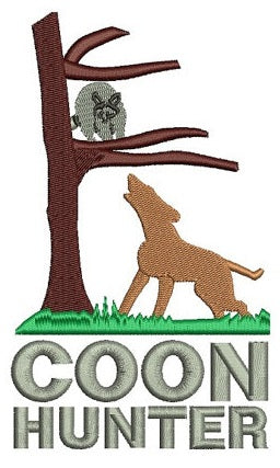 Dog Barking at Coon (Raccoon) Hunter Filled Machine Embroidery Digitized Design Pattern - Instant Download - 4x4 , 5x7, and 6x10 -hoops