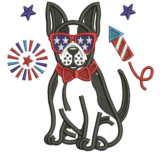 Dog Wearing American Flag Sunglesses Patriotic 4th Of July Applique Machine Embroidery Design Digitized Pattern