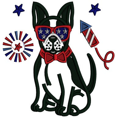 Dog Wearing American Flag Sunglesses Patriotic 4th Of July Applique Machine Embroidery Design Digitized Pattern