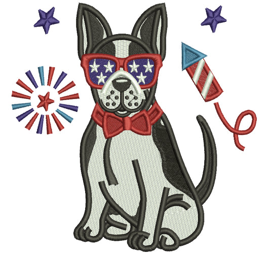 Dog Wearing American Flag Sunglesses Patriotic 4th Of July Filled Machine Embroidery Design Digitized Pattern