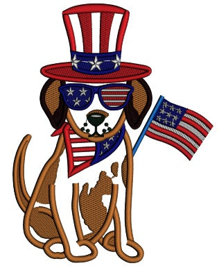 Dog Wearing USA Hat With American Flag 4th Of July Independence Day Patriotic Applique Machine Embroidery Design Digitized Patterny