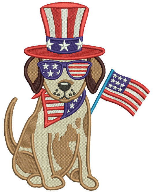 Dog Wearing USA Hat With American Flag 4th Of July Independence Day Patriotic Filled Machine Embroidery Design Digitized Patterny