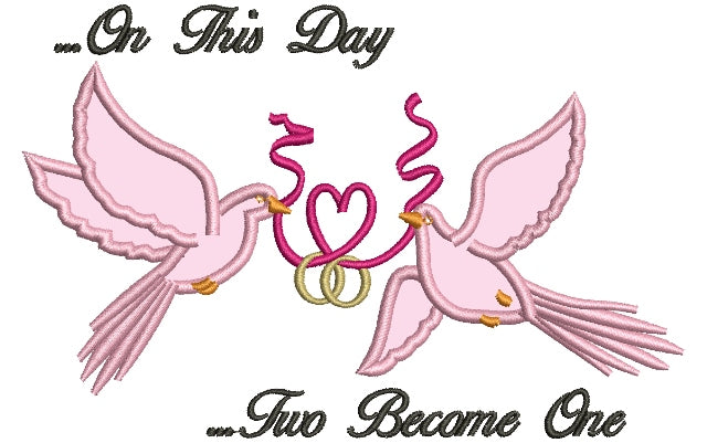 Doves Holding a Heart Ribbon Wedding Rings Applique Machine Embroidery Digitized Design Pattern