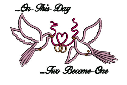 Doves Holding a Heart Ribbon Wedding Rings Applique Machine Embroidery Digitized Design Pattern
