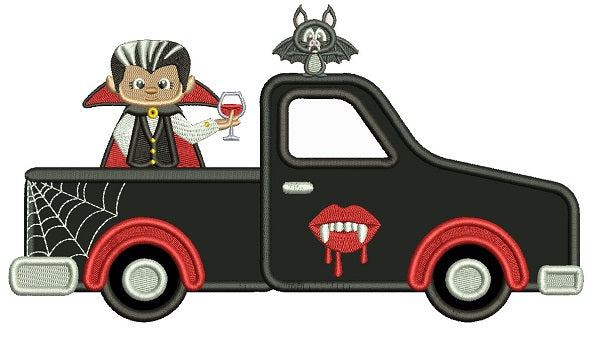 Dracula Riding In The Back Of The Truck Applique Machine Embroidery Design Digitized Pattern