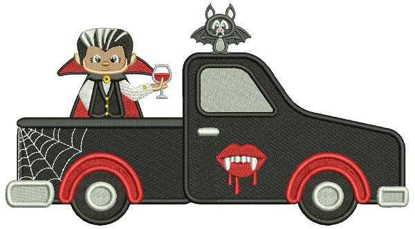 Dracula Riding In The Back Of The Truck Filled Machine Embroidery Design Digitized Pattern