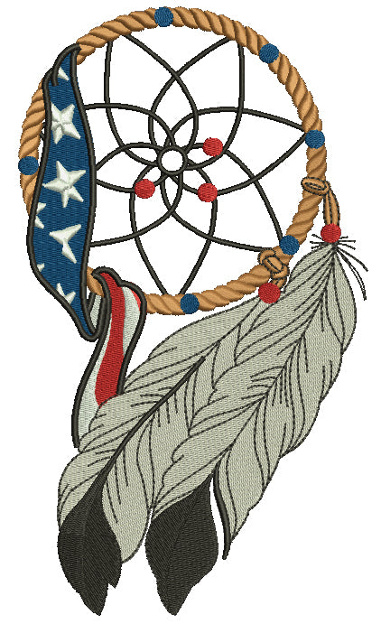 Dream Catcher Patriotic American Flag With Feathers Filled Machine Embroidery Design Digitized Pattern