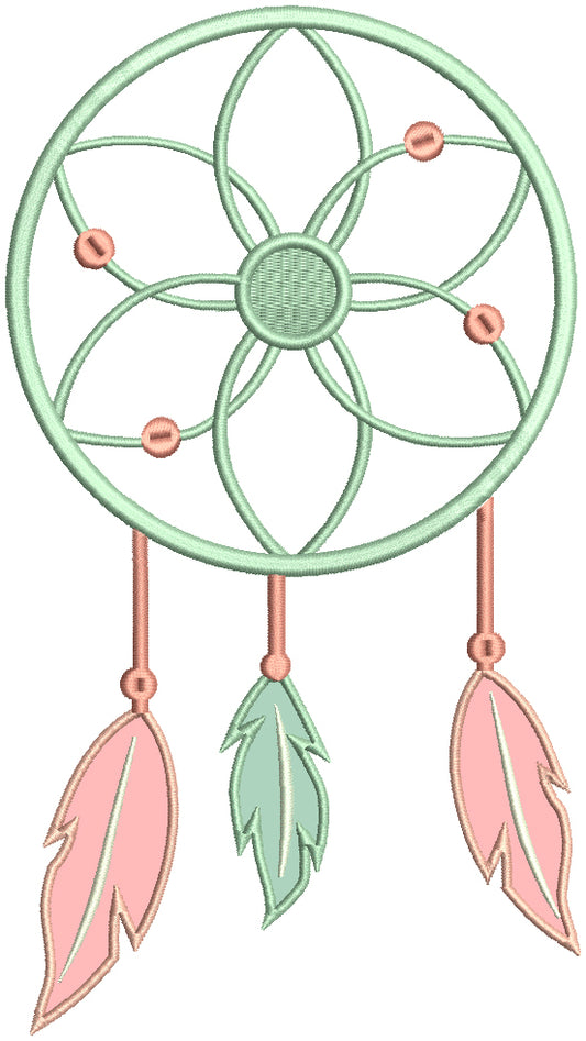 Dream Catcher With Three Feathers Applique Machine Embroidery Design Digitized Pattern