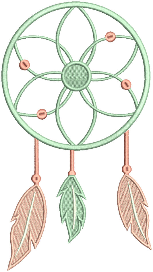 Dream Catcher With Three Feathers Filled Machine Embroidery Design Digitized Pattern