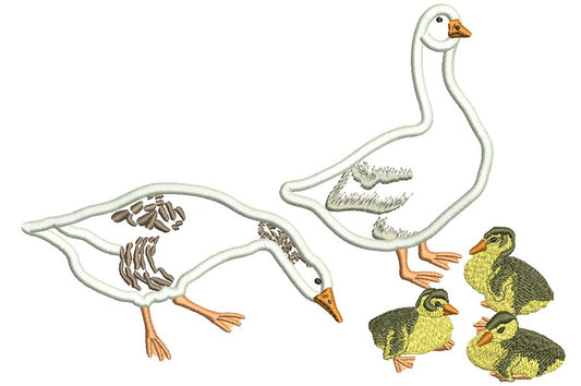 Duck Family Applique Machine Embroidery Design Digitized Pattern