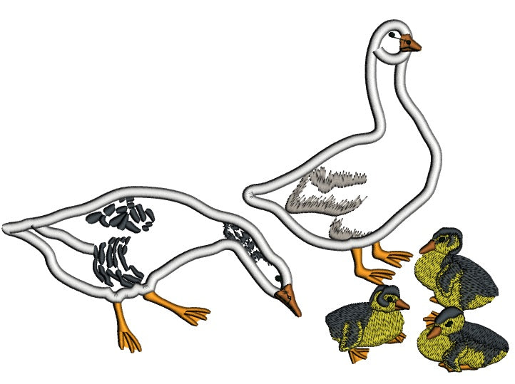 Duck Family Applique Machine Embroidery Design Digitized Pattern
