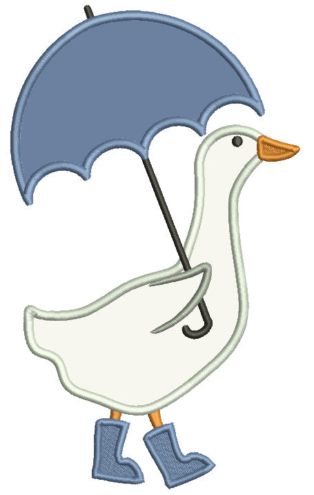 Duck Wearing Rain Boots And Holding Umbrella Applique Machine Embroidery Design Digitized Pattern