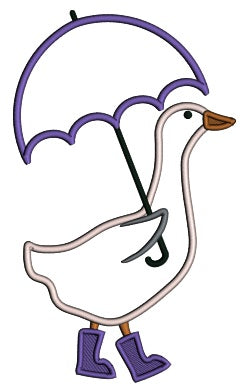 Duck Wearing Rain Boots And Holding Umbrella Applique Machine Embroidery Design Digitized Pattern