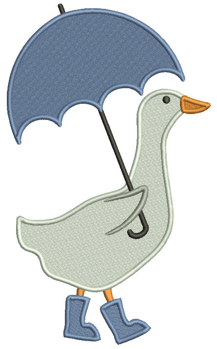 Duck Wearing Rain Boots And Holding Umbrella Filled Machine Embroidery Design Digitized Pattern