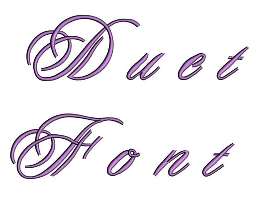 Duet Font Machine Embroidery Script Upper and Lower Case 1 2 3 inches