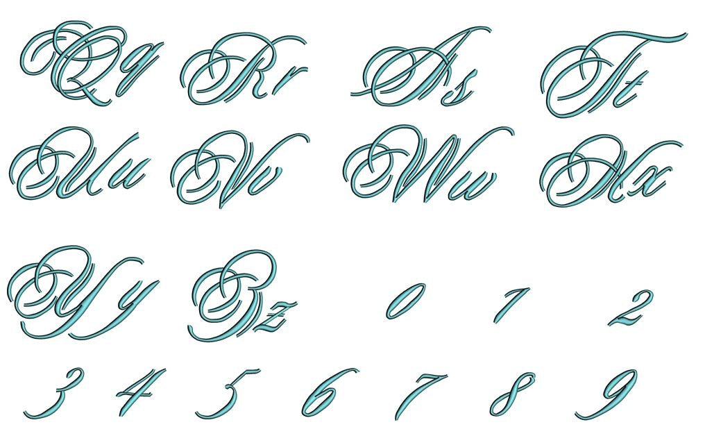 Duet Font Machine Embroidery Script Upper and Lower Case 1 2 3 inches ...