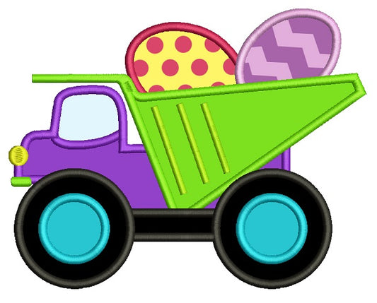 Dump Truck With Easter Eggs Applique Machine Embroidery Design Digitized Pattern