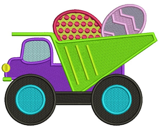 Dump Truck With Easter Eggs Filled Machine Embroidery Design Digitized Pattern