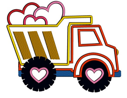 Dump Truck With Hearts Construction Applique Machine Embroidery Digitized Design Pattern