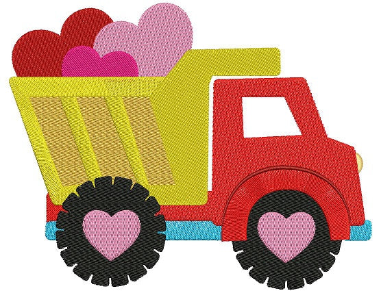 Dump Truck With Hearts Construction Filled Machine Embroidery Digitized Design Pattern
