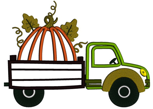 Dump Truck With Pumpkin Applique Machine Embroidery Design Digitized Pattern