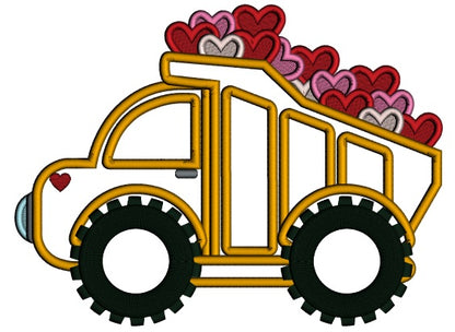 Dump truck Full Of Hearts Applique Machine Embroidery Design Digitized Pattern