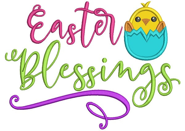 Easter Blessings Hatching Chick Applique Machine Embroidery Design Digitized Pattern