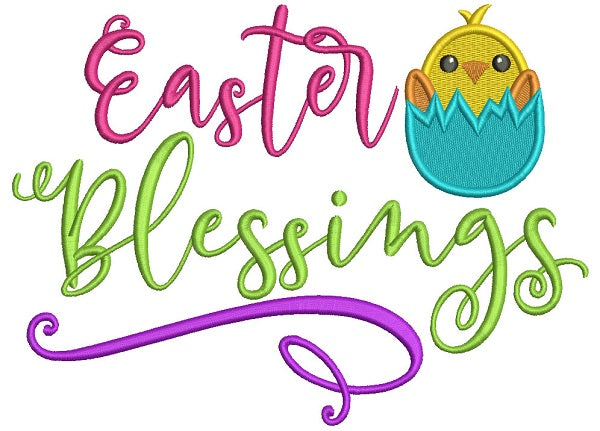 Easter Blessings Hatching Chick Filled Machine Embroidery Design Digitized Pattern