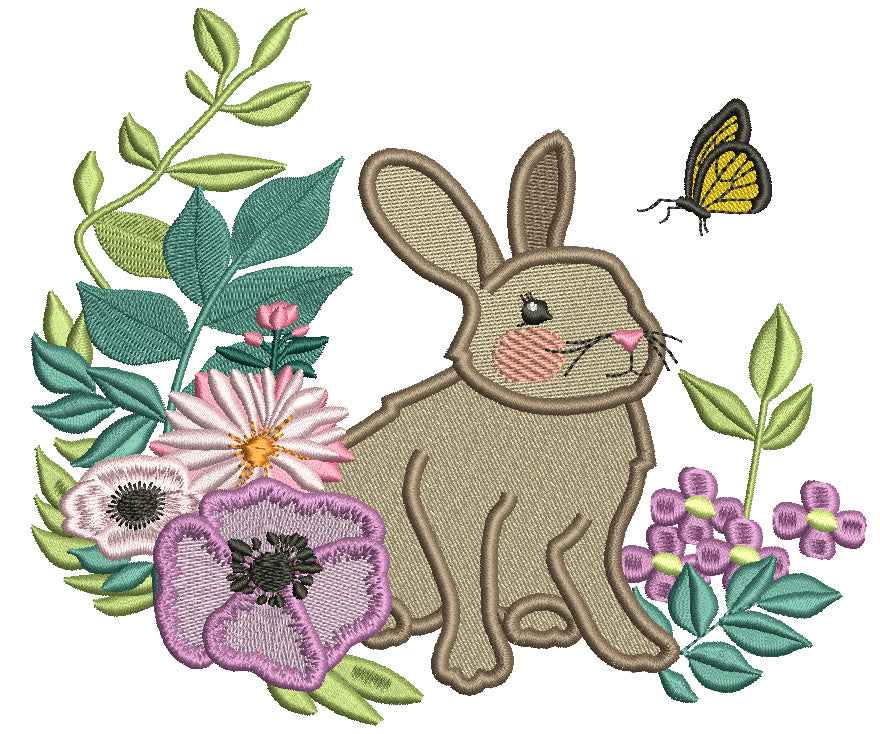 Easter Bunny And Butterfly Filled Machine Embroidery Design Digitized Pattern