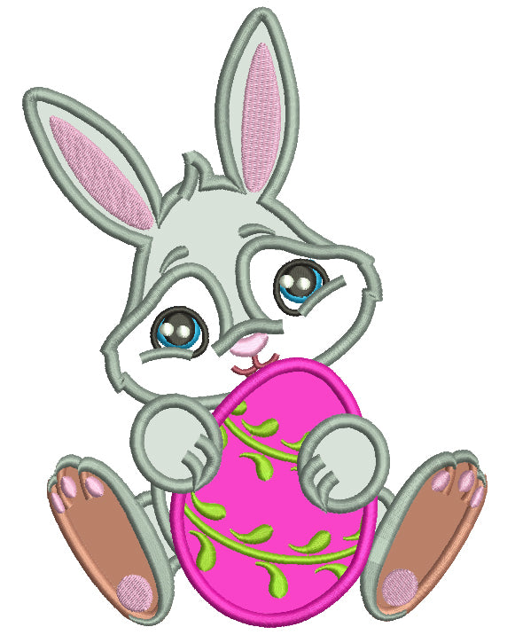 Easter Bunny Holding Ornamental Egg Applique Machine Embroidery Design Digitized Pattern