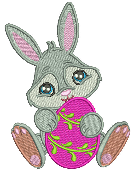Easter Bunny Holding Ornamental Egg Filled Machine Embroidery Design Digitized Pattern