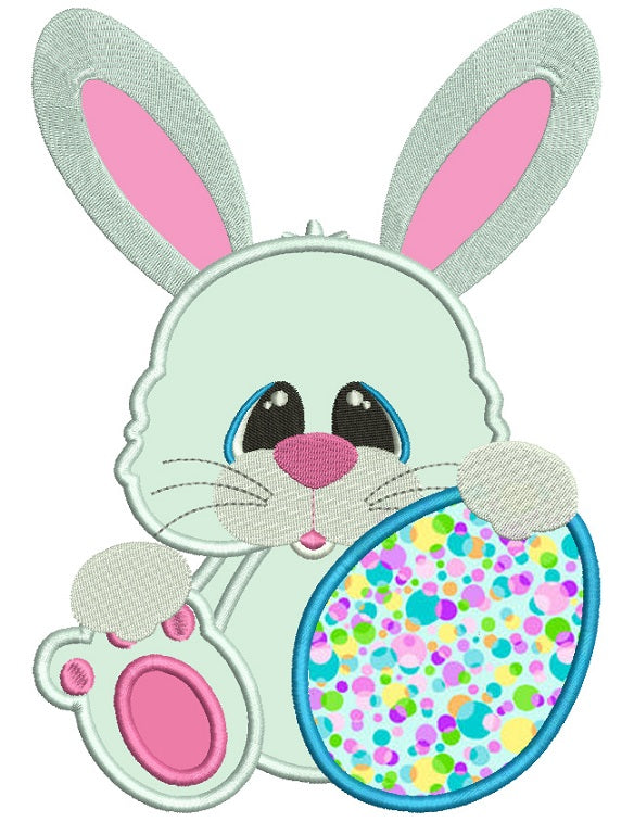 Easter Bunny Holding an Cute Egg Applique Machine Embroidery Design Digitized Pattern