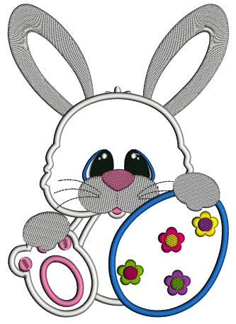 Easter Bunny Holding an Egg Applique Machine Embroidery Design Digitized Pattern
