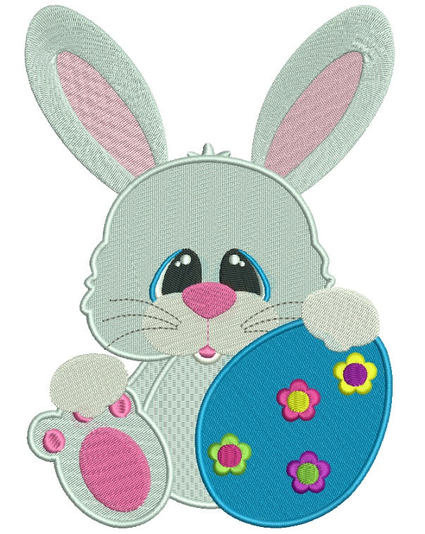 Easter Bunny Holding an Egg Filled Machine Embroidery Design Digitized Pattern