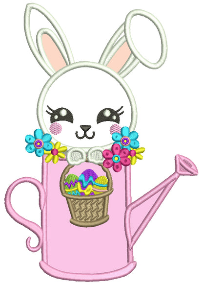 Easter Bunny Sitting Inside a Watering Pot Applique Machine Embroidery Design Digitized Pattern