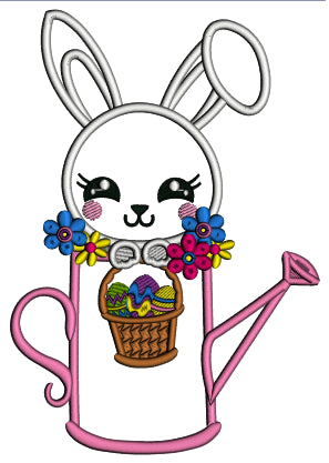 Easter Bunny Sitting Inside a Watering Pot Applique Machine Embroidery Design Digitized Pattern