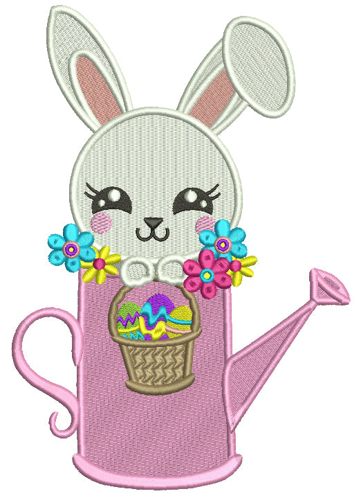 Easter Bunny Sitting Inside a Watering Pot Filled Machine Embroidery Design Digitized Pattern