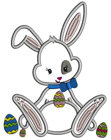 Easter Bunny Wearing a Bow Tie Applique Machine Embroidery Design Digitized Pattern