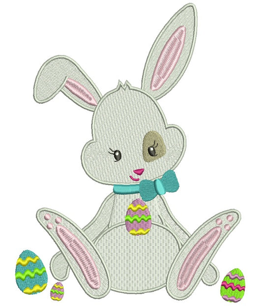 Easter Bunny Wearing a Bow Tie Filled Machine Embroidery Design Digitized Pattern