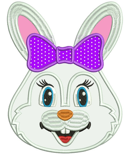 Easter Bunny With Big Hair Bow Applique Machine Embroidery Design Digitized Pattern