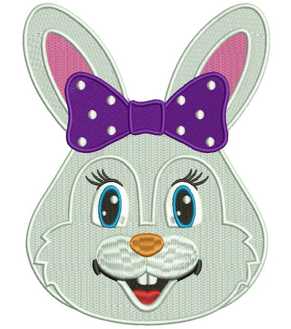 Easter Bunny With Big Hair Bow Filled Machine Embroidery Design Digitized Pattern