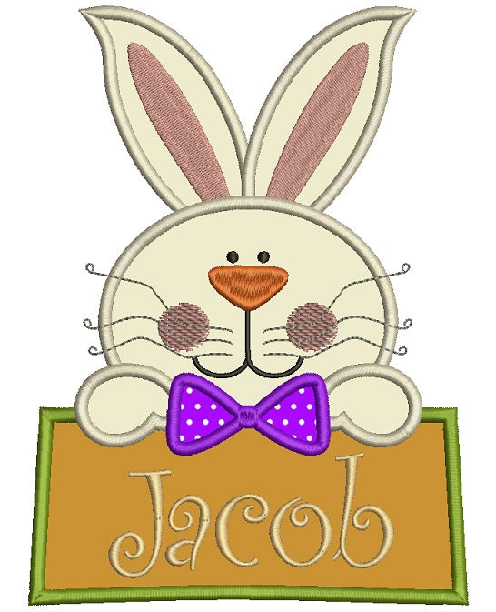 Easter Bunny With a Big Sign Applique Machine Embroidery Design Digitized Pattern
