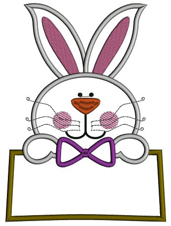 Easter Bunny With a Big Sign Applique Machine Embroidery Design Digitized Pattern