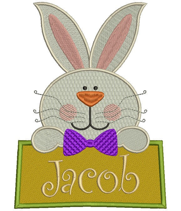 Easter Bunny With a Big Sign Filled Machine Embroidery Design Digitized Pattern