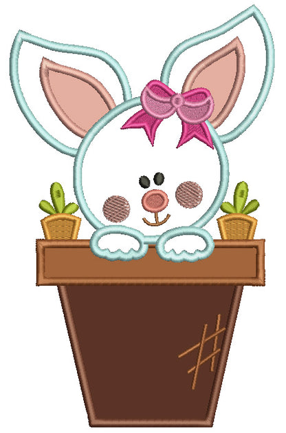 Easter Bunny With a Cute Bow Applique Machine Embroidery Design Digitized Pattern